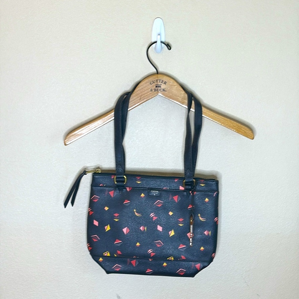 Fossil Coated Small Gift Print Shopper Purse Double Handles Zipper Closure - Picture 2 of 16